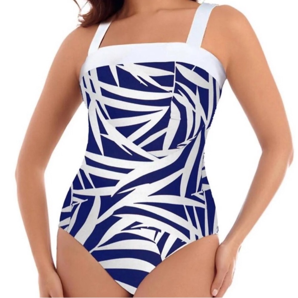 NWT Miraclesuit 12DD Mix To Match Square Neck Bandeau One Piece Swimsuit Leaf